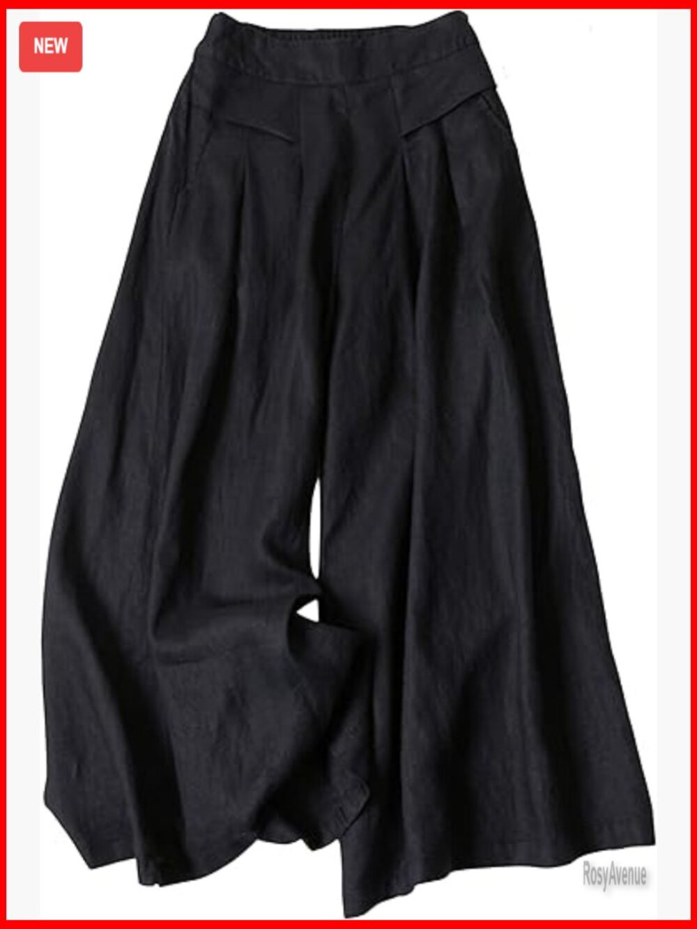 Wide Leg Linen Culottes Pants Elastic Waist Palazzo Trousers Capri